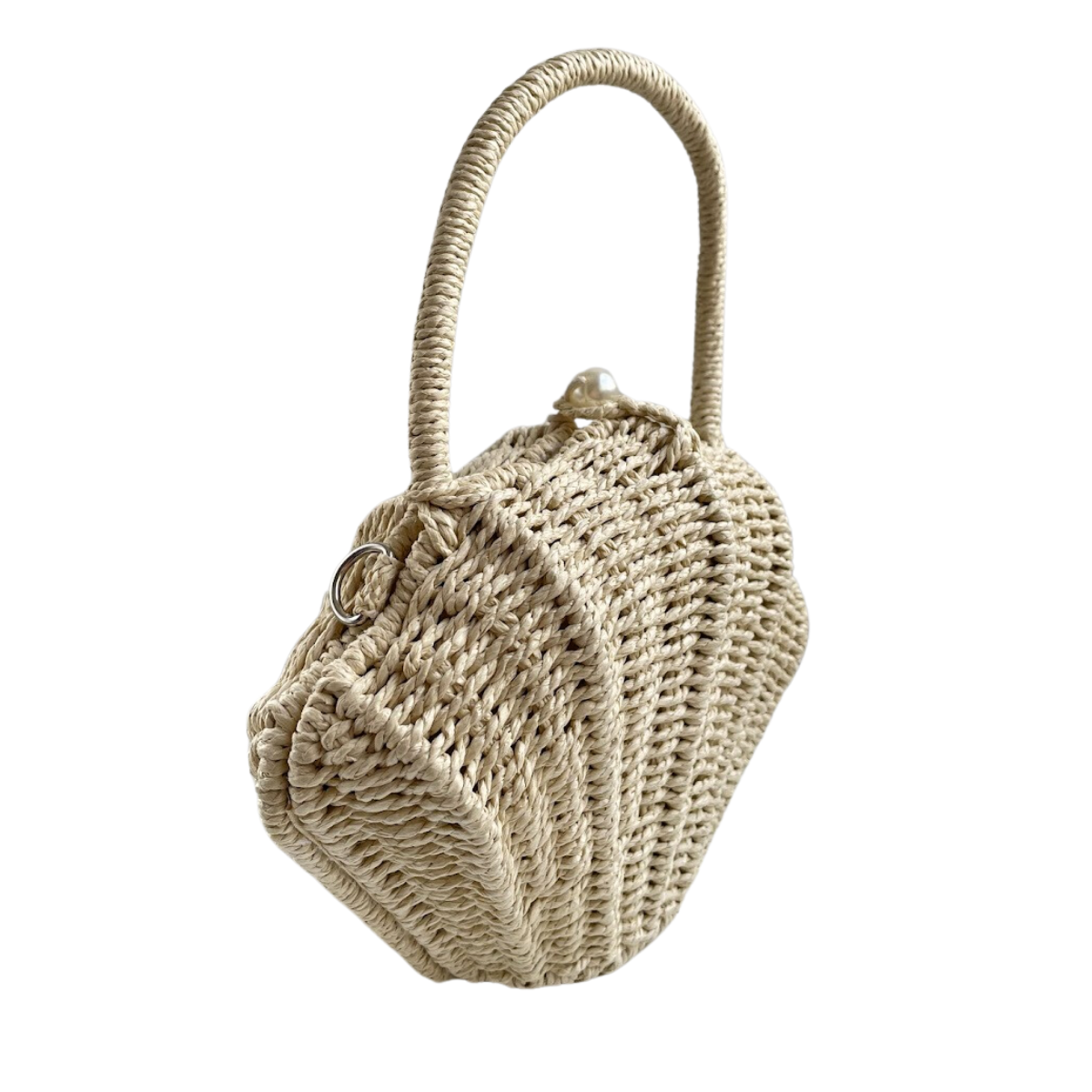 Bolsa de Mão Transversal Concha em Vime Bege Claro