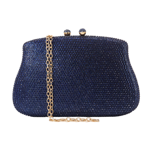 Bolsa Festa Clutch Pedraria Strass Azul Marinho