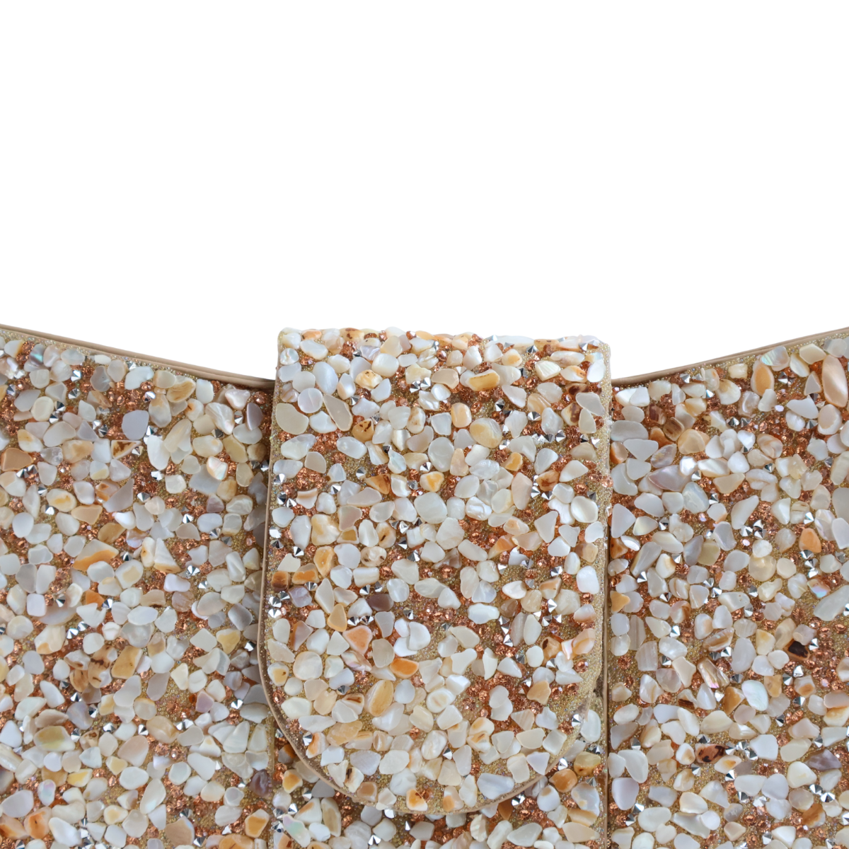 Bolsa Carteira de Festa Clutch Pedraria Bege
