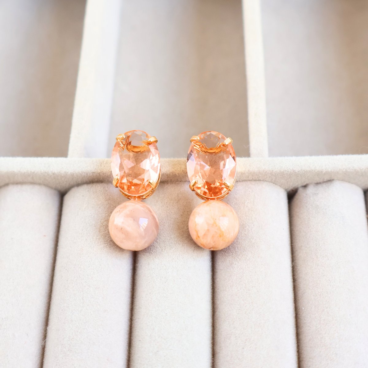 Brinco Dourado e Cristal Laranja Champagne - Semijoia
