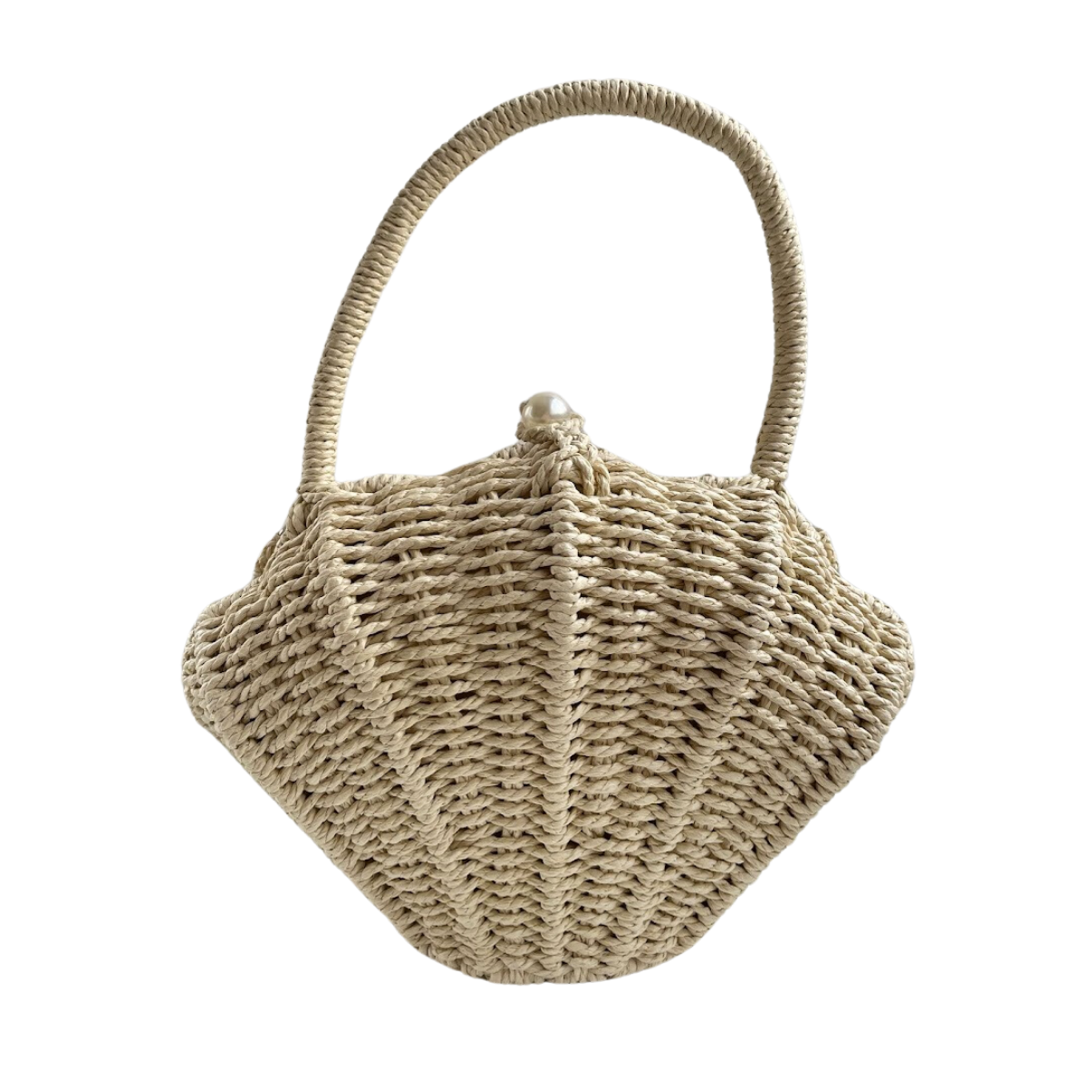 Bolsa de Mão Transversal Concha em Vime Bege Claro
