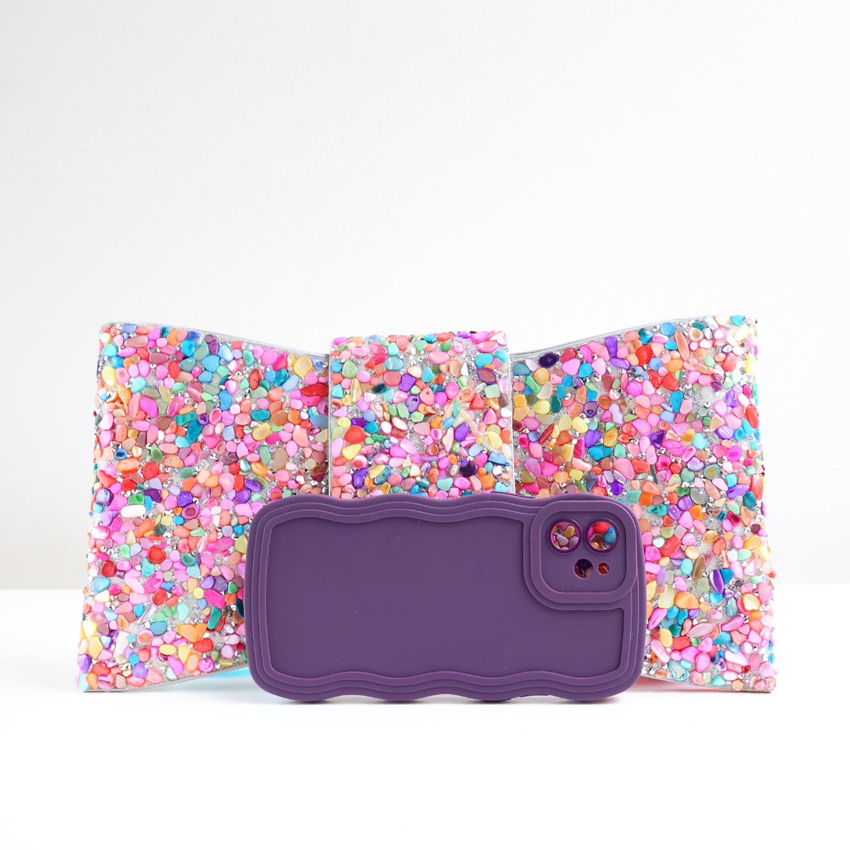 Bolsa Carteira de Festa Clutch Pedraria Colorida