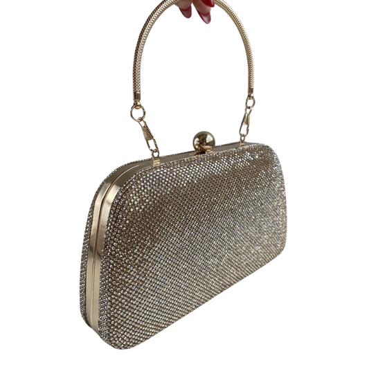 Bolsa Festa Clutch Pedraria Strass Dourada