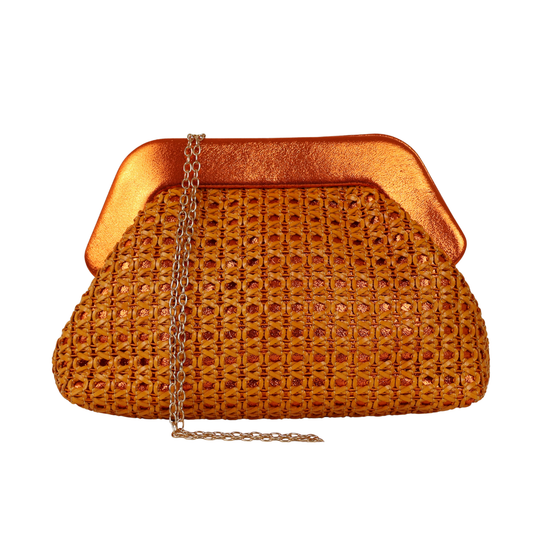 Bolsa Pouch Festa Clutch Palha Laranja
