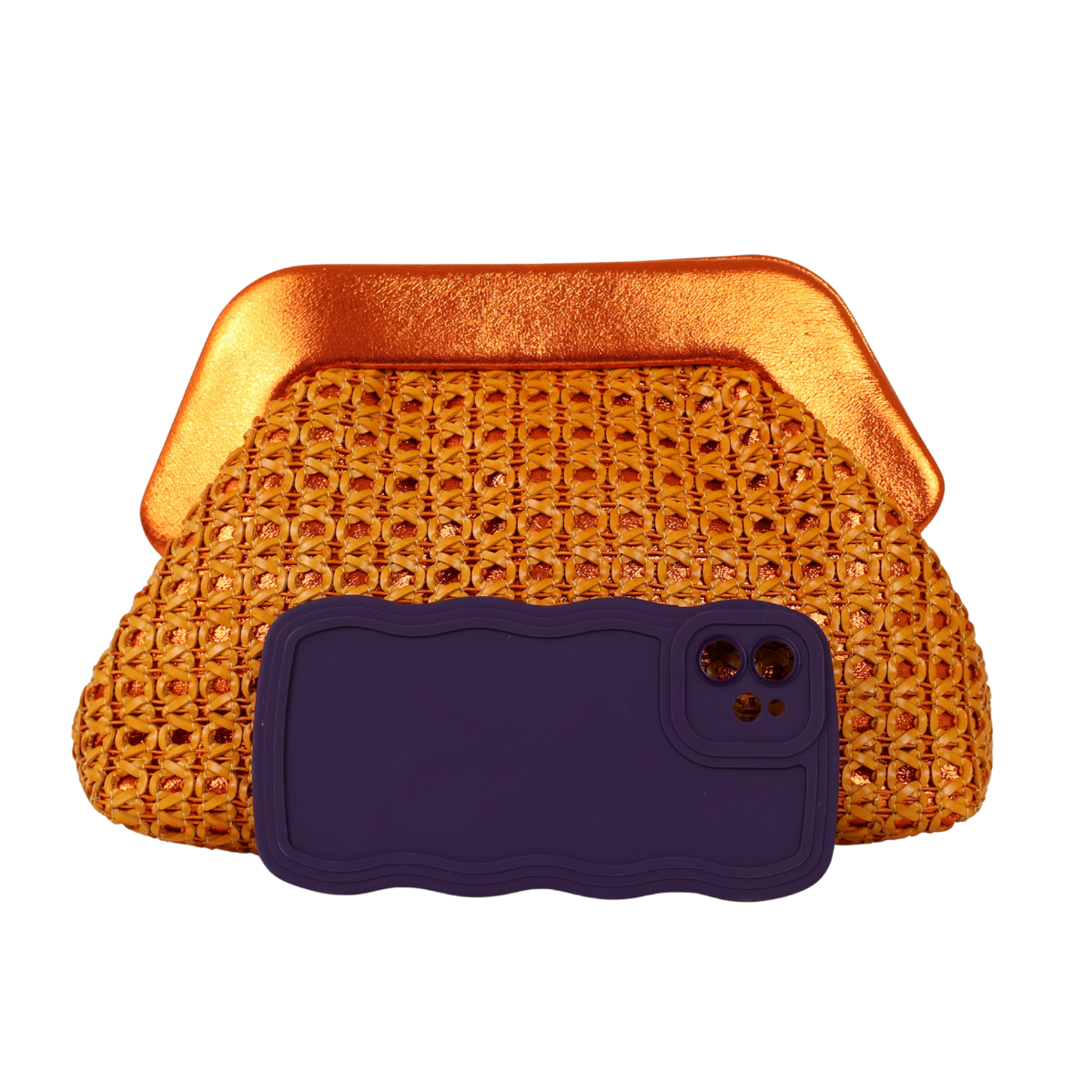 Bolsa Pouch Festa Clutch Palha Laranja