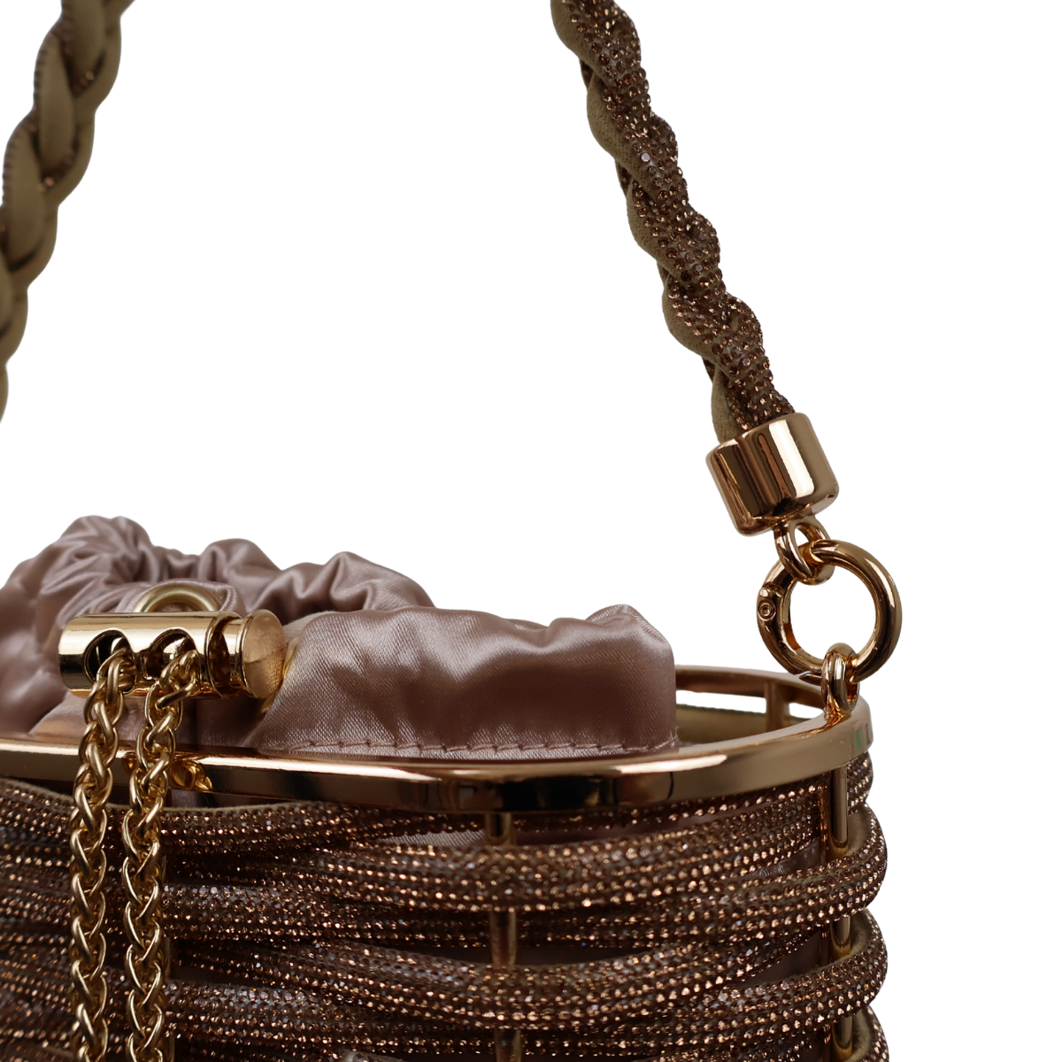Bolsa de Mão Cesto em Pedraria Champagne