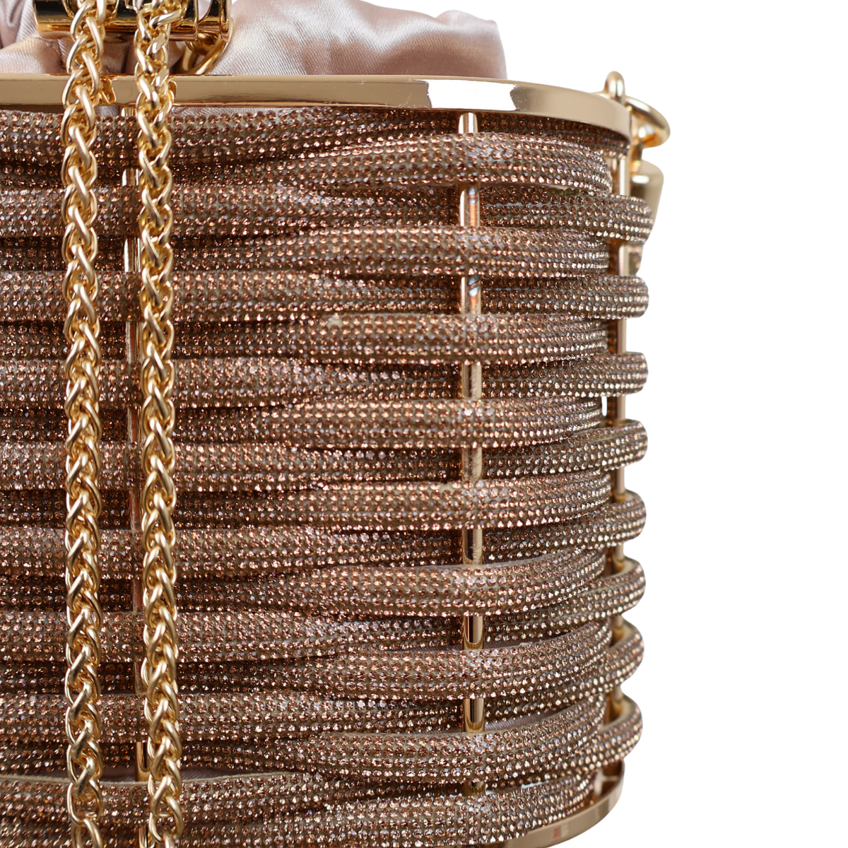 Bolsa de Mão Cesto em Pedraria Champagne