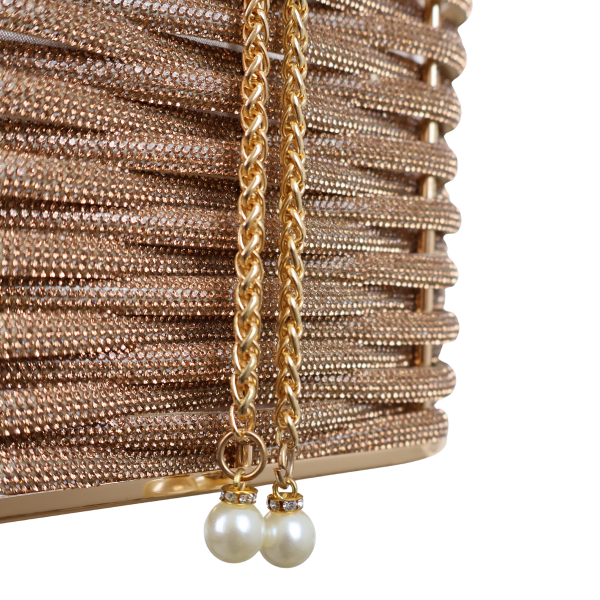 Bolsa de Mão Cesto em Pedraria Champagne