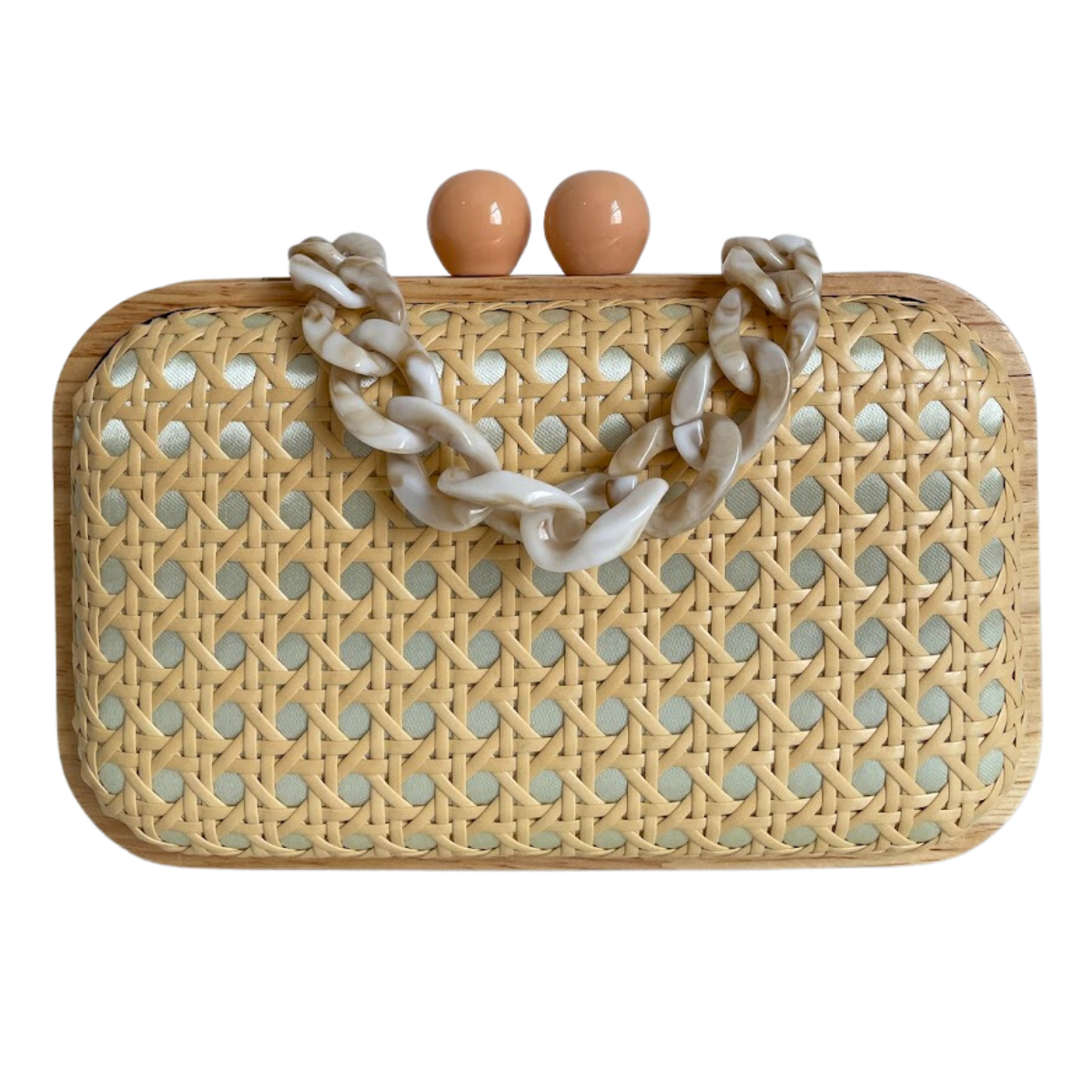Bolsa de Festa Clutch Madeira e Palha da Índia Bege