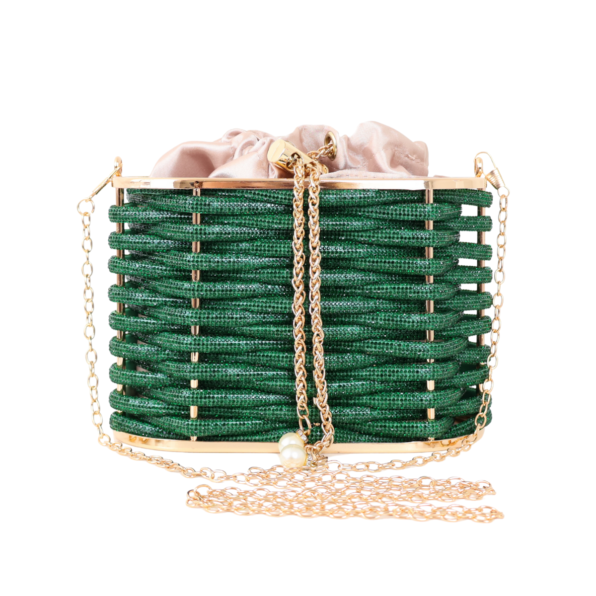 Bolsa de Mão Cesto em Pedraria Verde