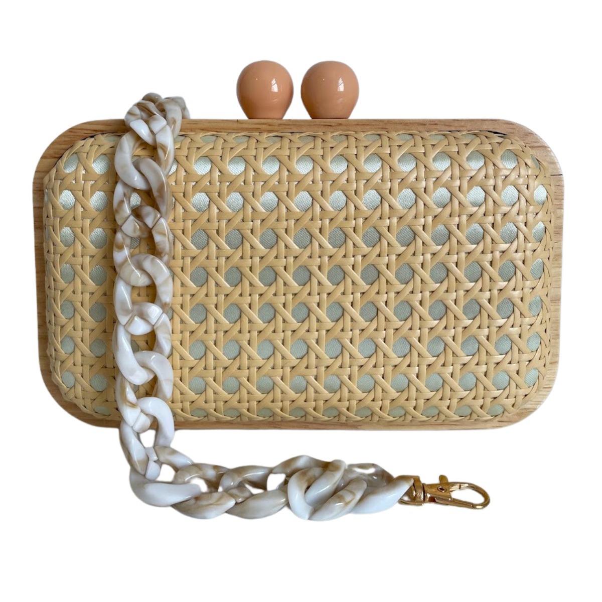 Bolsa de Festa Clutch Madeira e Palha da Índia Bege