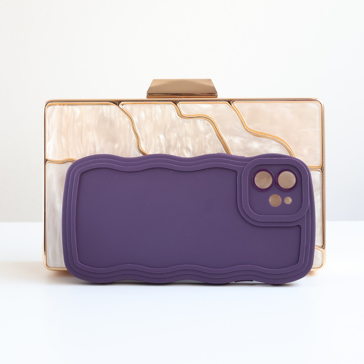 Bolsa de Festa Clutch Acrílico e Metal Bege