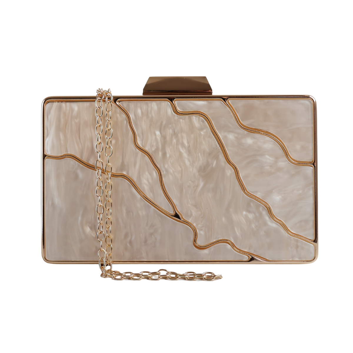 Bolsa de Festa Clutch Acrílico e Metal Bege