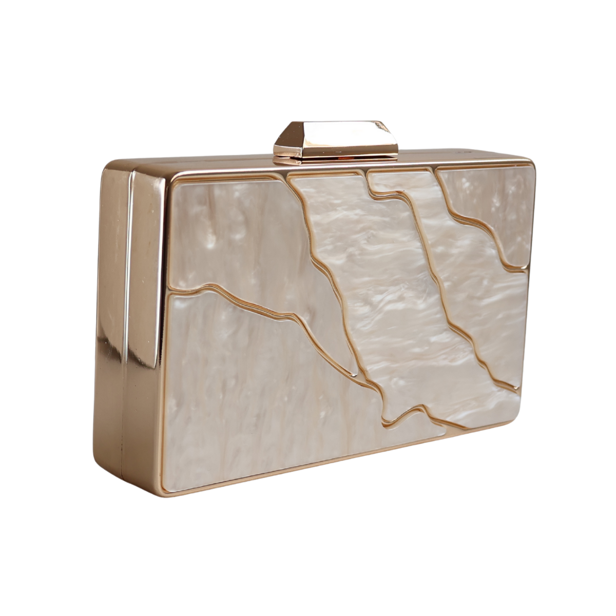 Bolsa de Festa Clutch Acrílico e Metal Bege