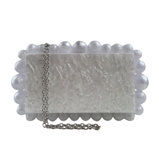 Bolsa de Festa Clutch Acrílico Bolas Branca