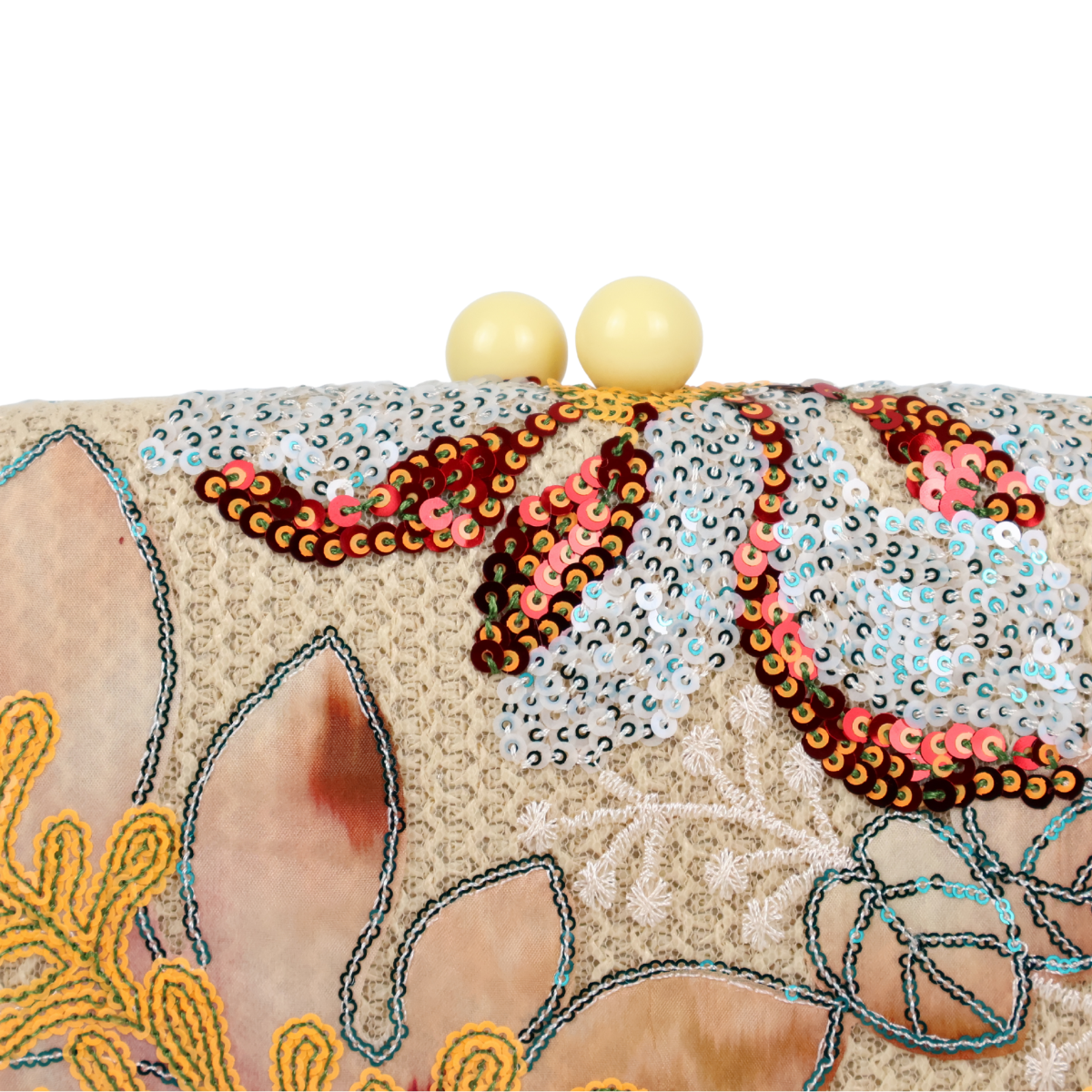 Bolsa Clutch Festa Lantejoulas Bordadas Flores Bege