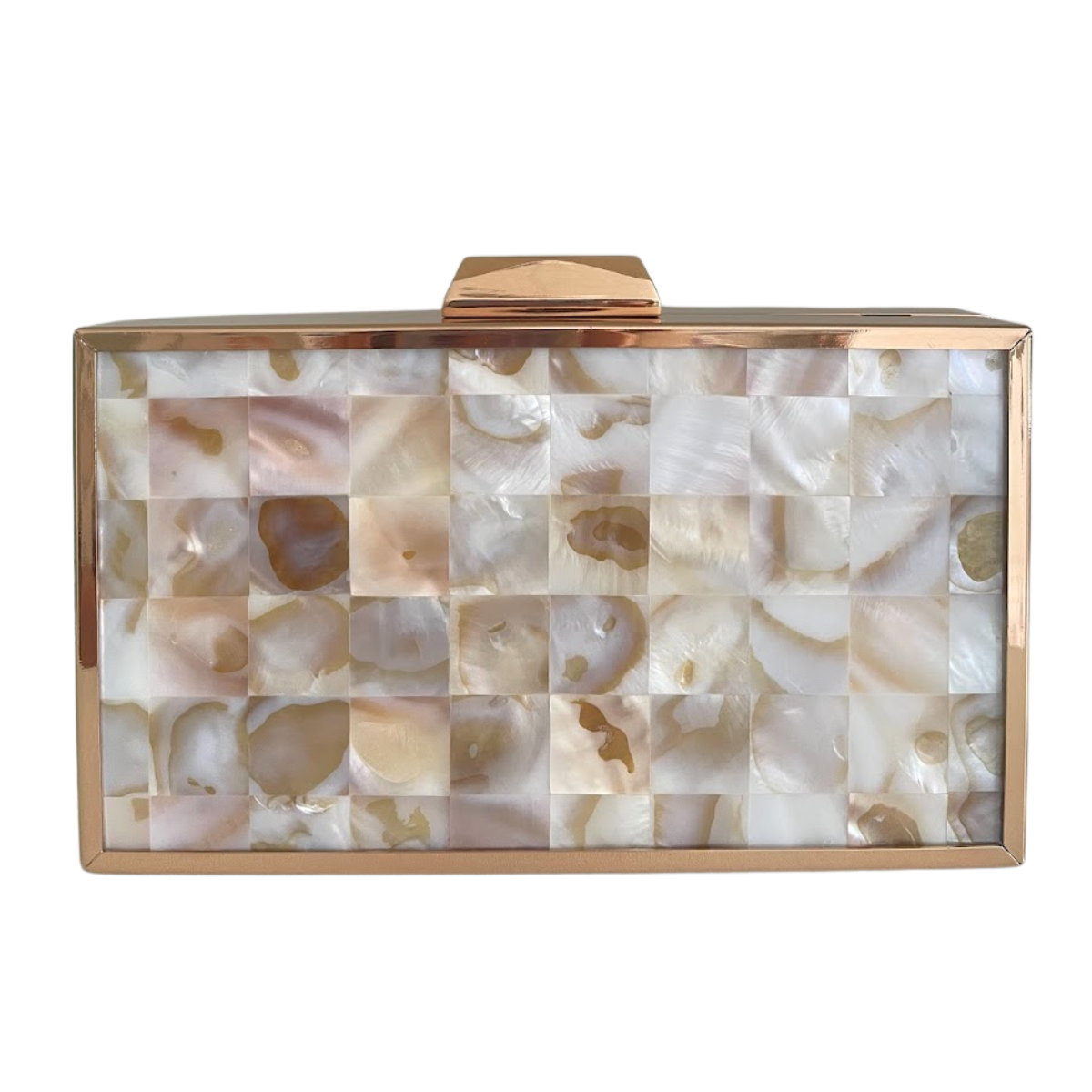 Bolsa de Festa Clutch Metalizada Madrepérola Bege
