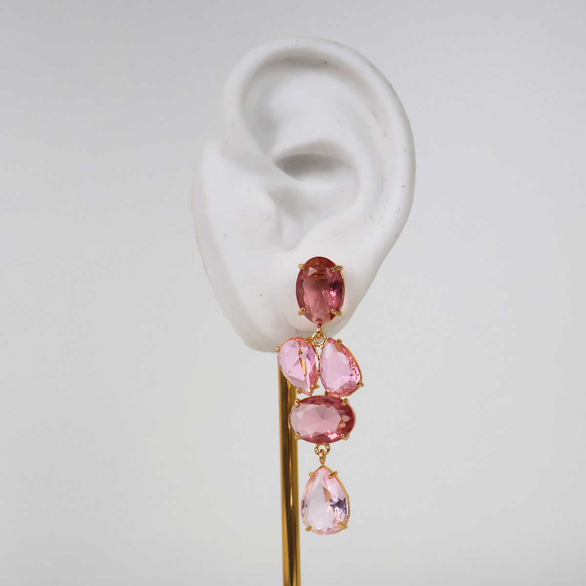 Brinco Dourado e Cristal Rosa - Semijoia