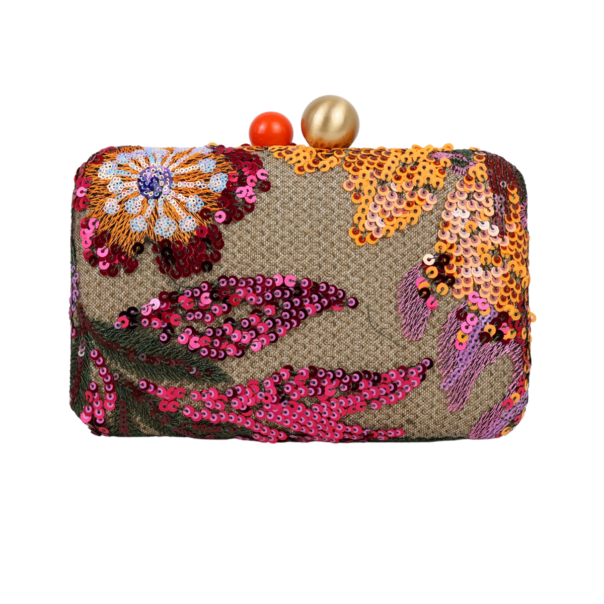 Bolsa Clutch Festa Bordada Flores Laranja e Marsala