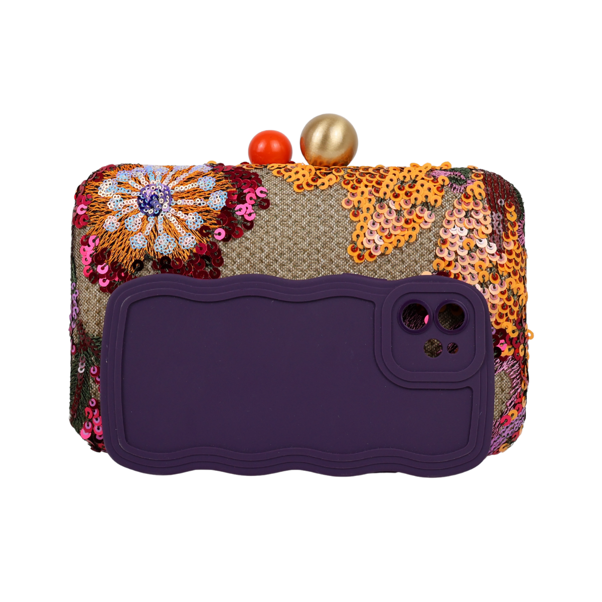 Bolsa Clutch Festa Bordada Flores Laranja e Marsala