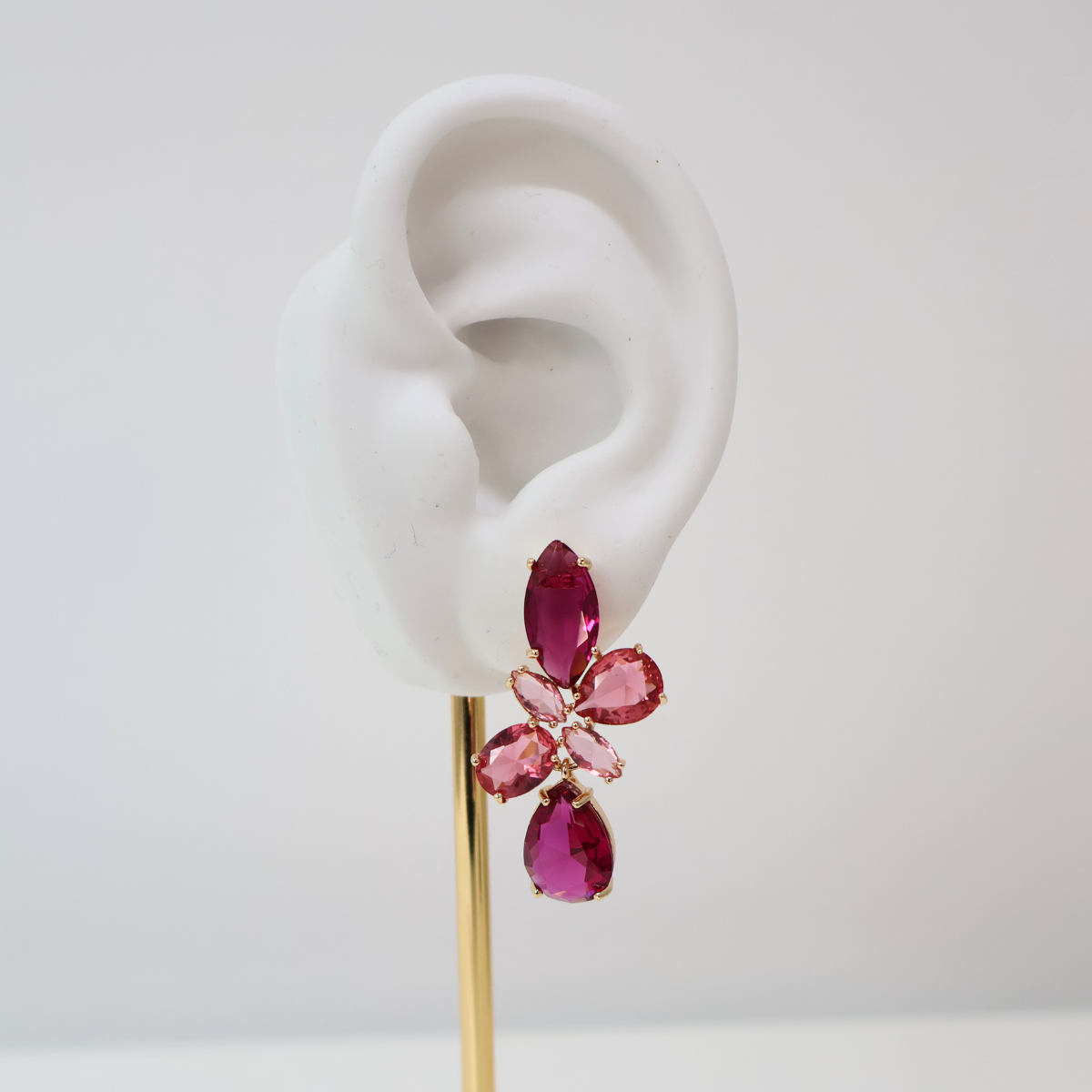 Brinco Dourado e Cristal Rosa - Semijoia