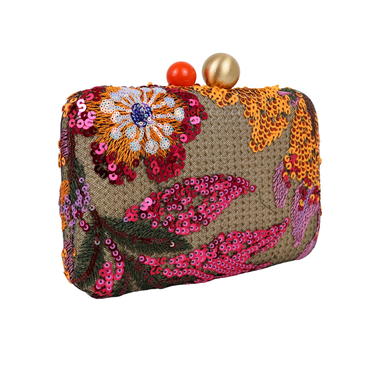 Bolsa Clutch Festa Bordada Flores Laranja e Marsala