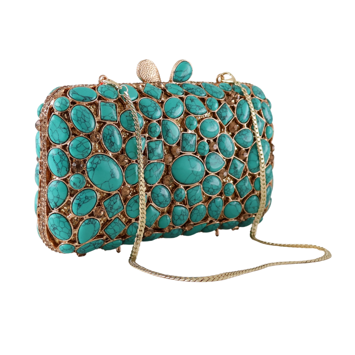 Bolsa Festa Clutch Pedraria e Perolada Turquesa