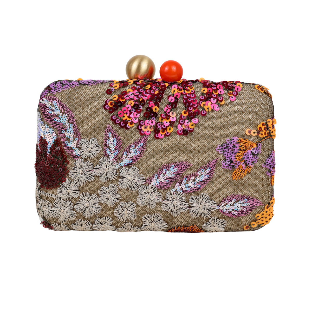 Bolsa Clutch Festa Bordada Flores Laranja e Marsala