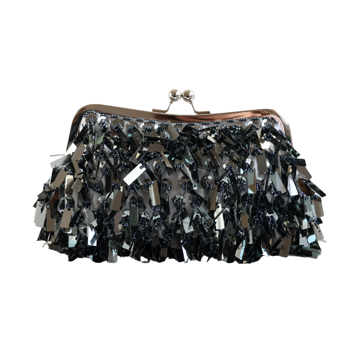 Bolsa de Festa Clutch Lantejoula Folha Brilhante Cinza Grafite