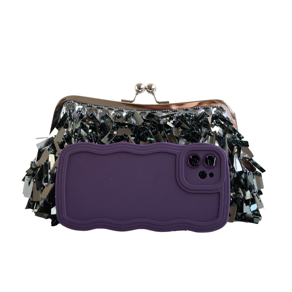 Bolsa de Festa Clutch Lantejoula Folha Brilhante Cinza Grafite