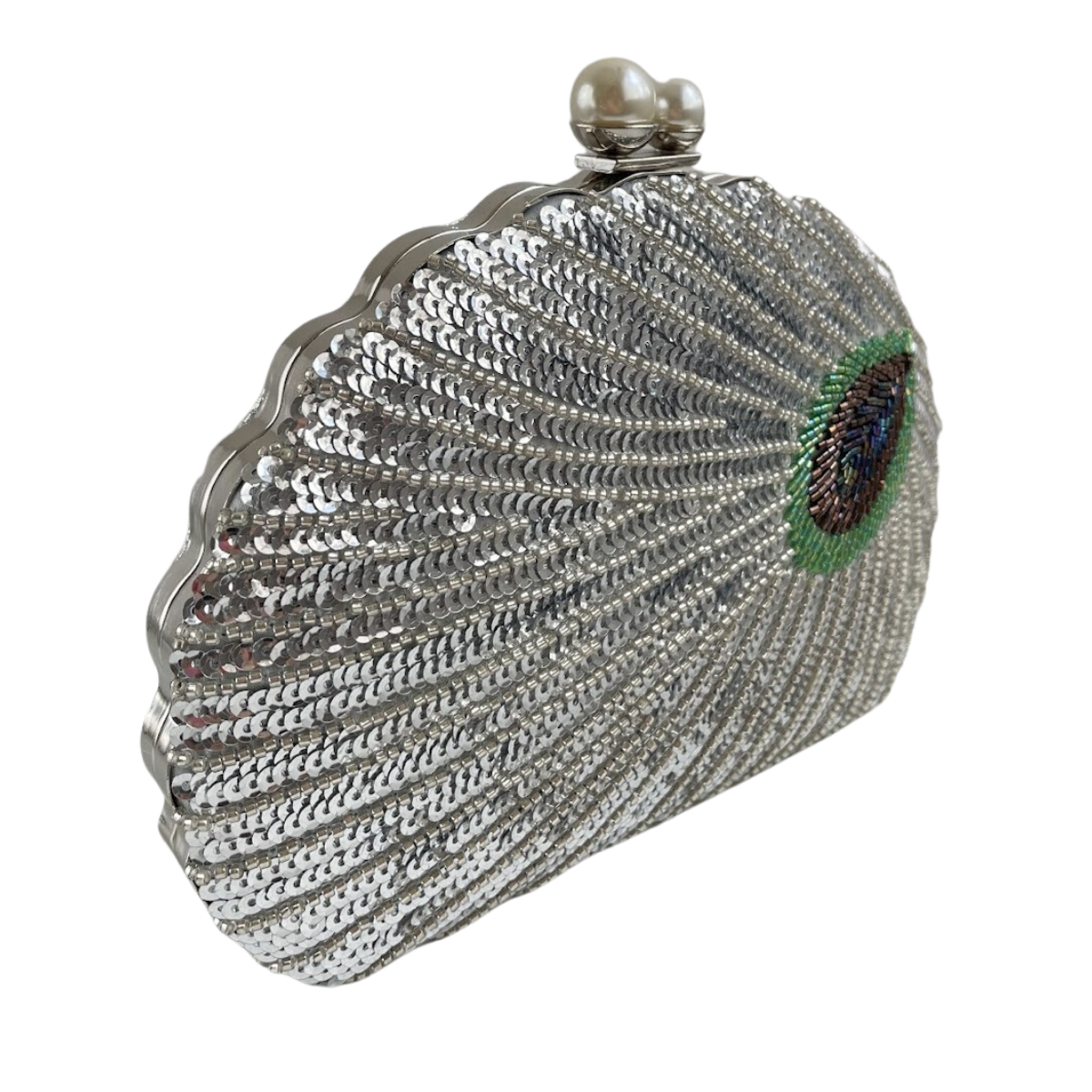Bolsa de Festa Clutch Lantejoulas Pavão Prata - ReUse