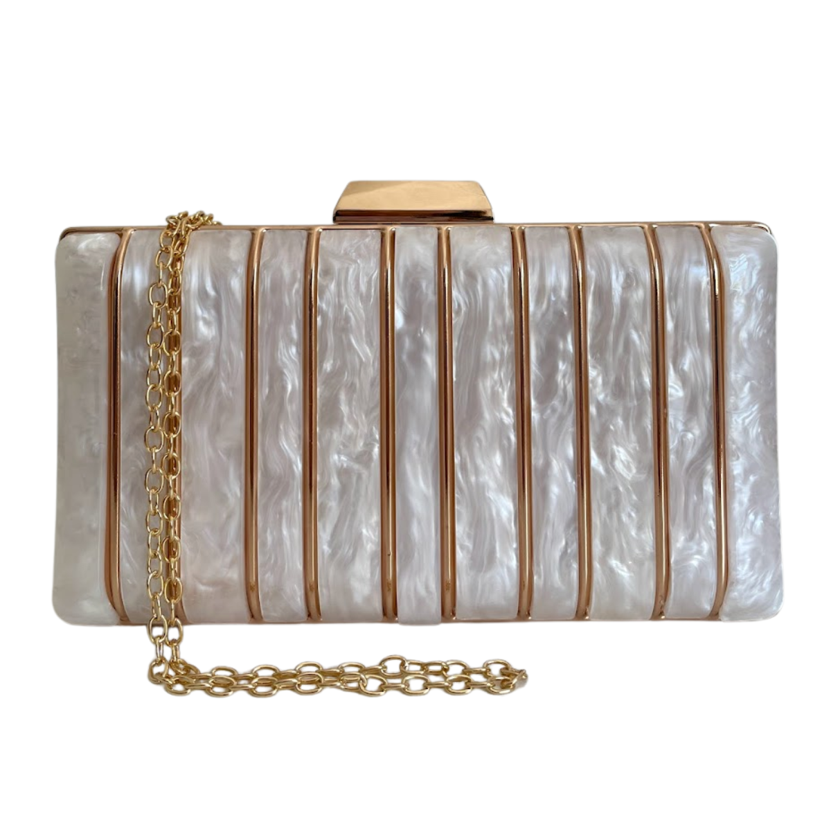 Bolsa de Festa Clutch Perolada Metalizada Branca