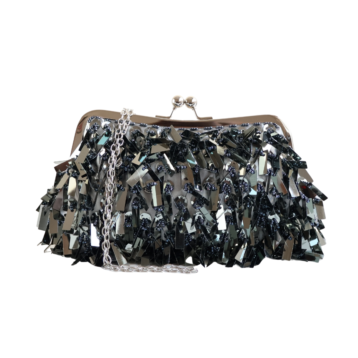 Bolsa de Festa Clutch Lantejoula Folha Brilhante Cinza Grafite