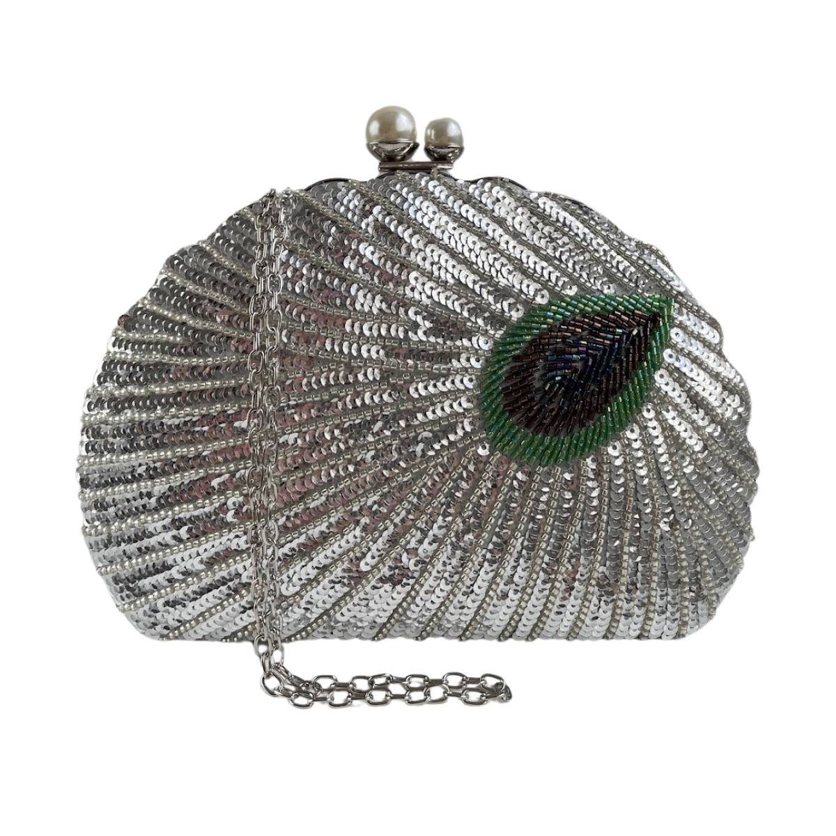 Bolsa de Festa Clutch Lantejoulas Pavão Prata - ReUse