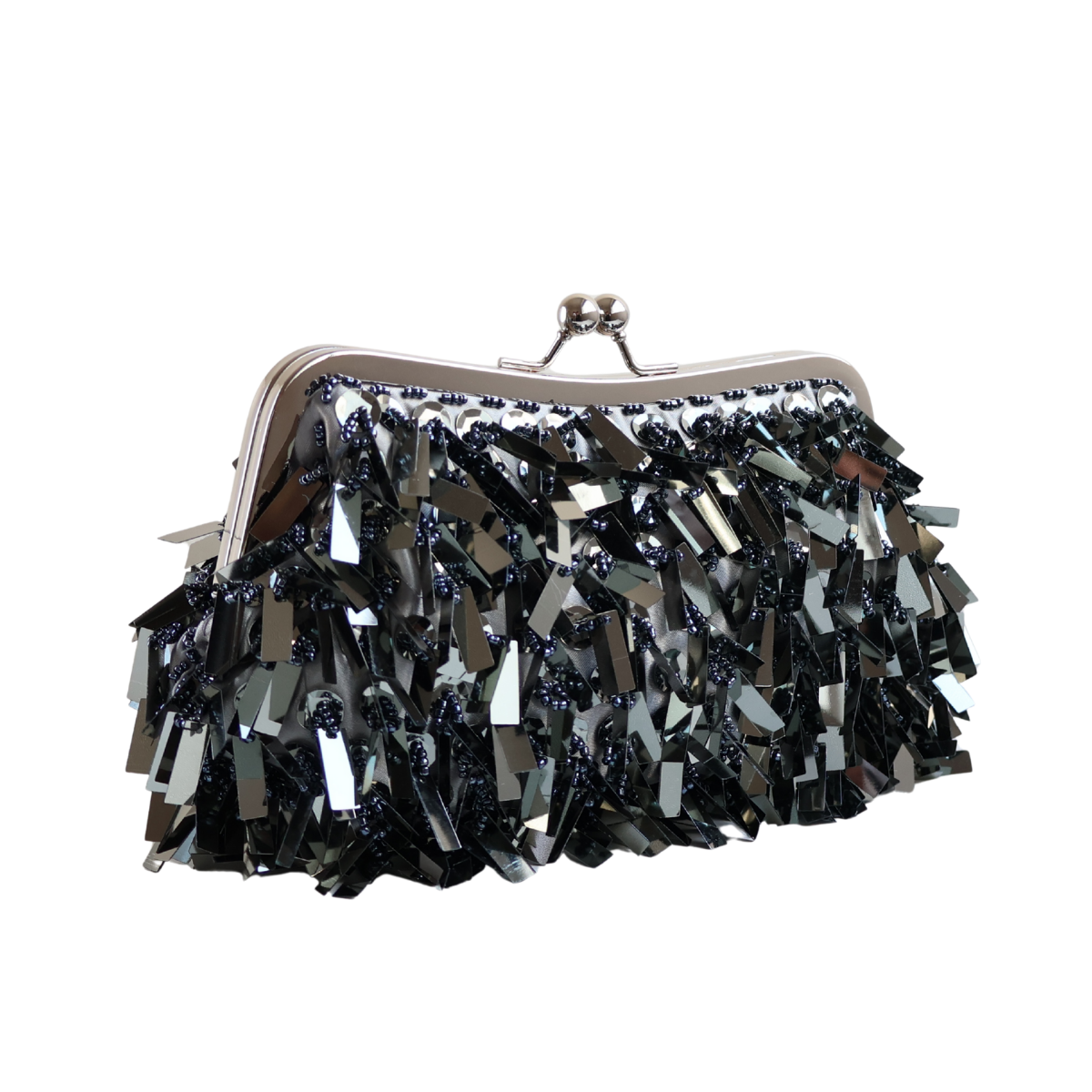 Bolsa de Festa Clutch Lantejoula Folha Brilhante Cinza Grafite