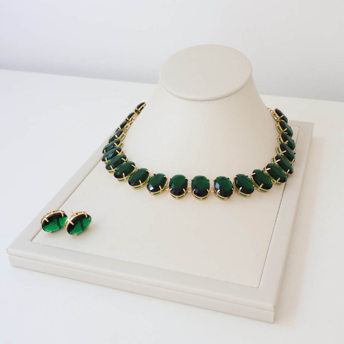 Kit Colar e Brinco - Cristal Verde Esmeralda - Dourado