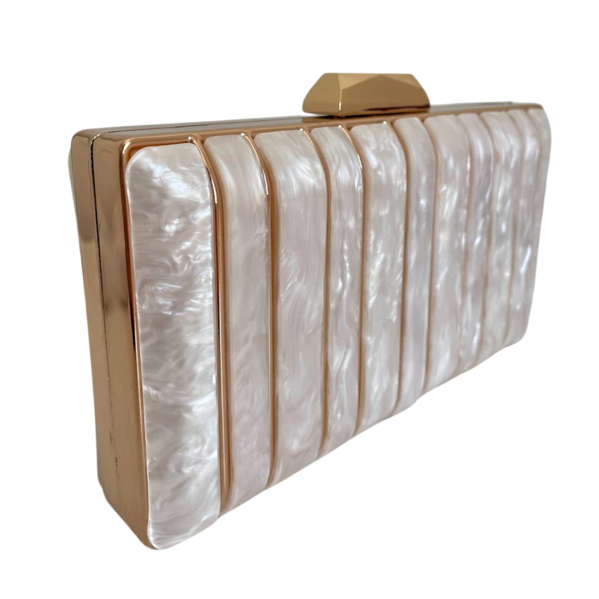 Bolsa de Festa Clutch Perolada Metalizada Branca