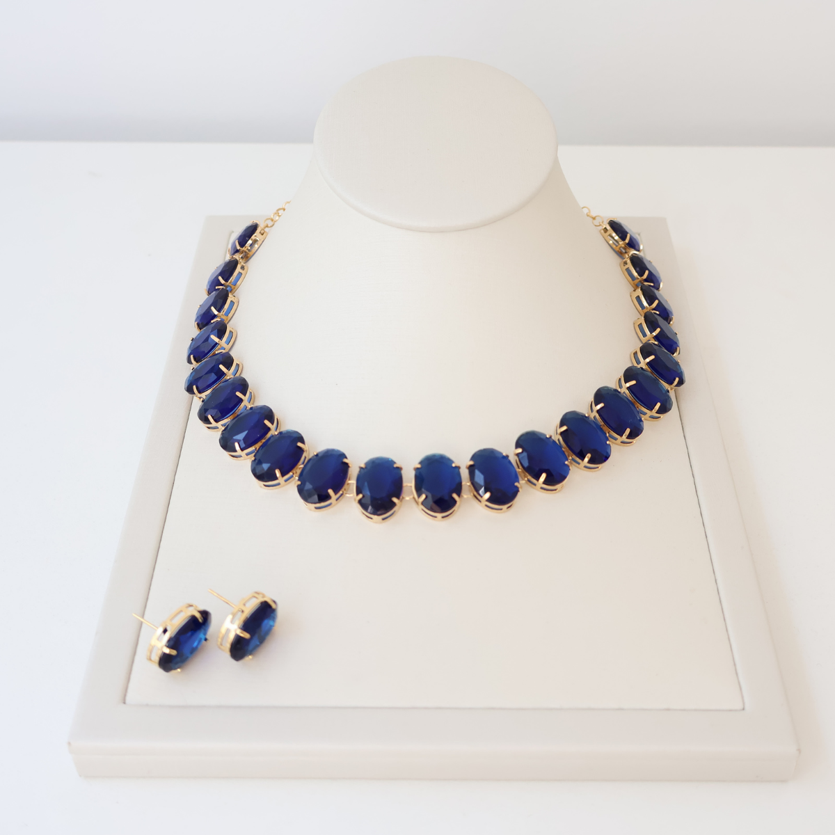 Kit Colar e Brinco - Cristal Azul - Dourado