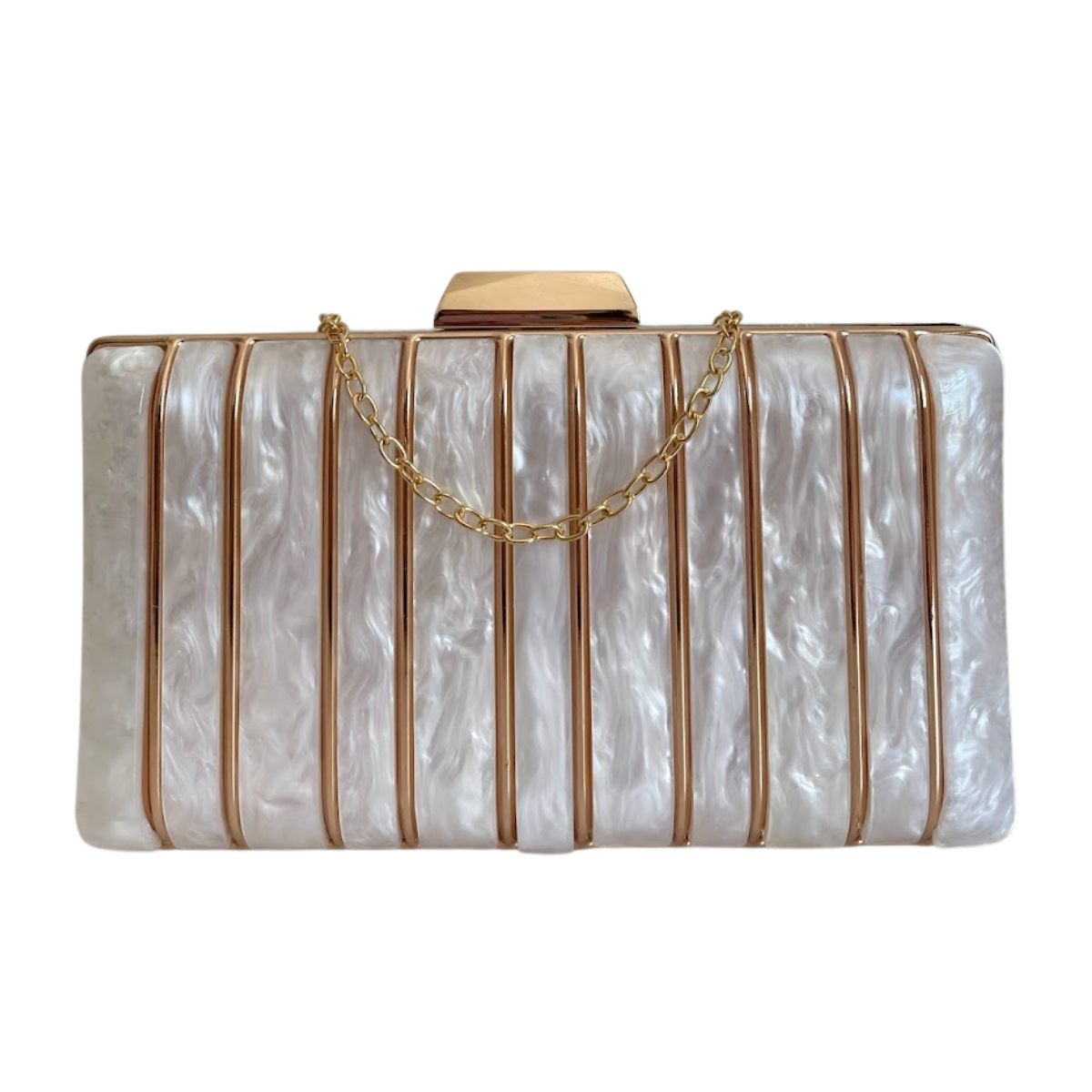 Bolsa de Festa Clutch Perolada Metalizada Branca