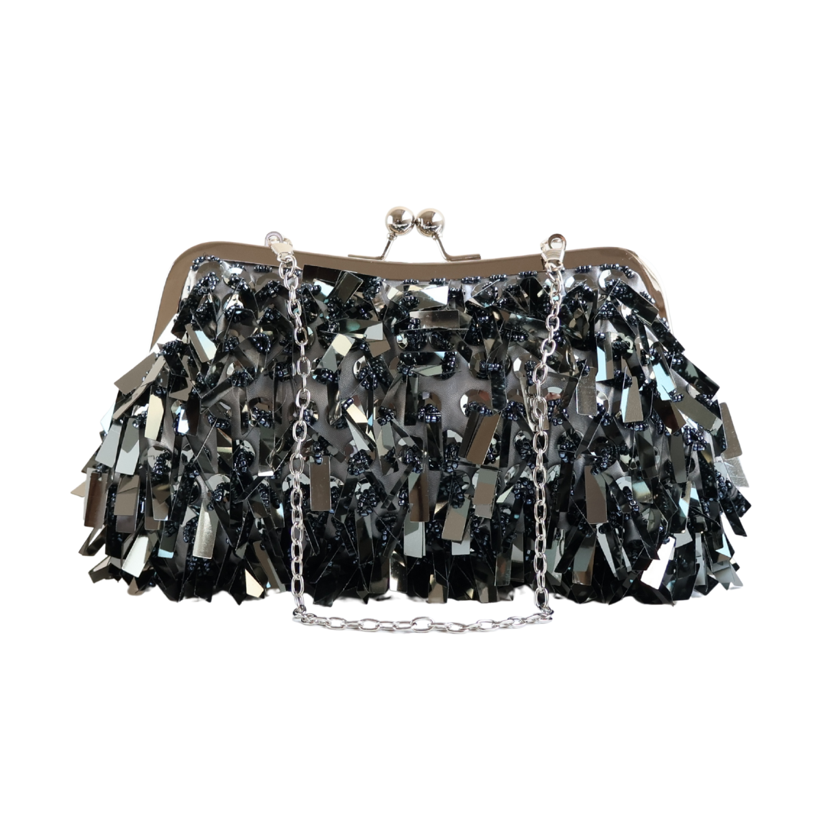 Bolsa de Festa Clutch Lantejoula Folha Brilhante Cinza Grafite