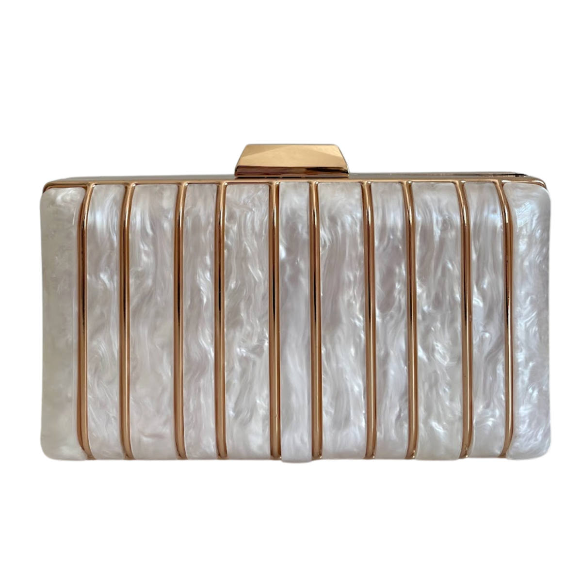 Bolsa de Festa Clutch Perolada Metalizada Branca