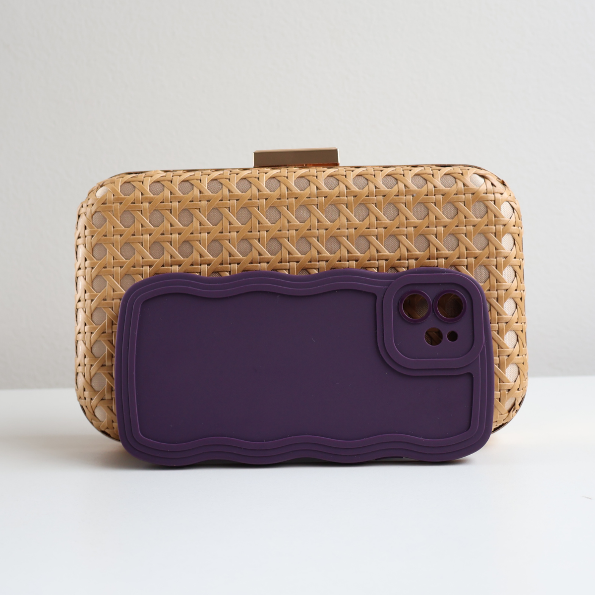 Bolsa de Festa Clutch Palha da Índia Bege