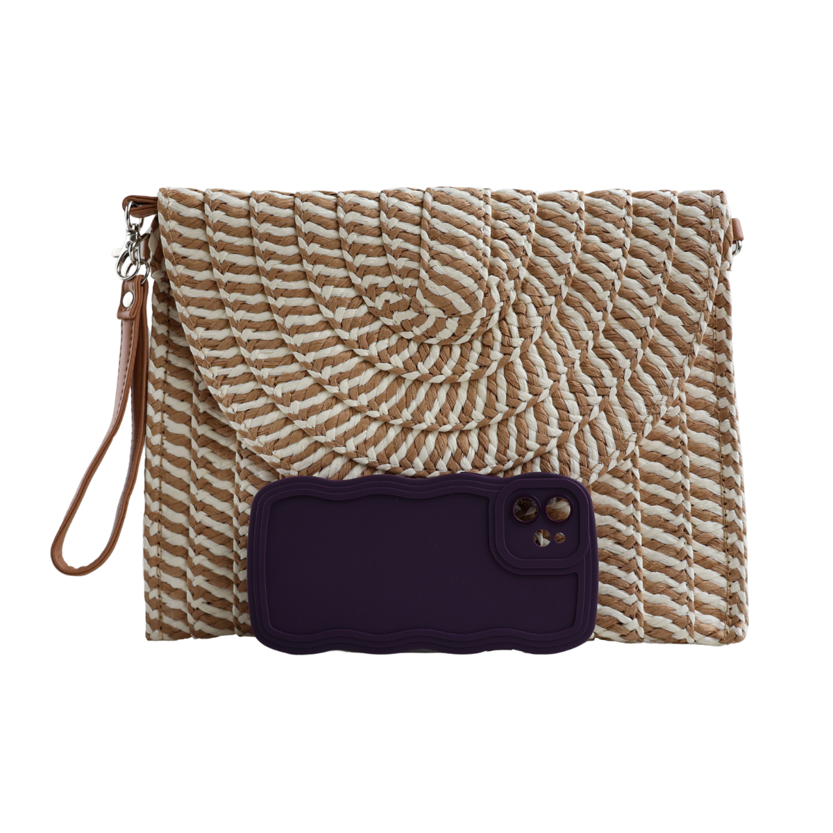 Bolsa Carteira Envelope de Palha Bege