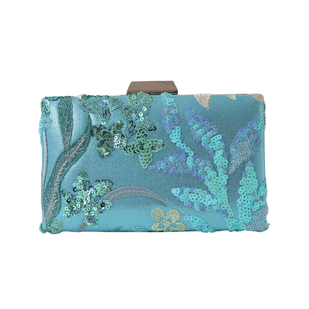 Bolsa Clutch Festa Bordada Flores Turquesa