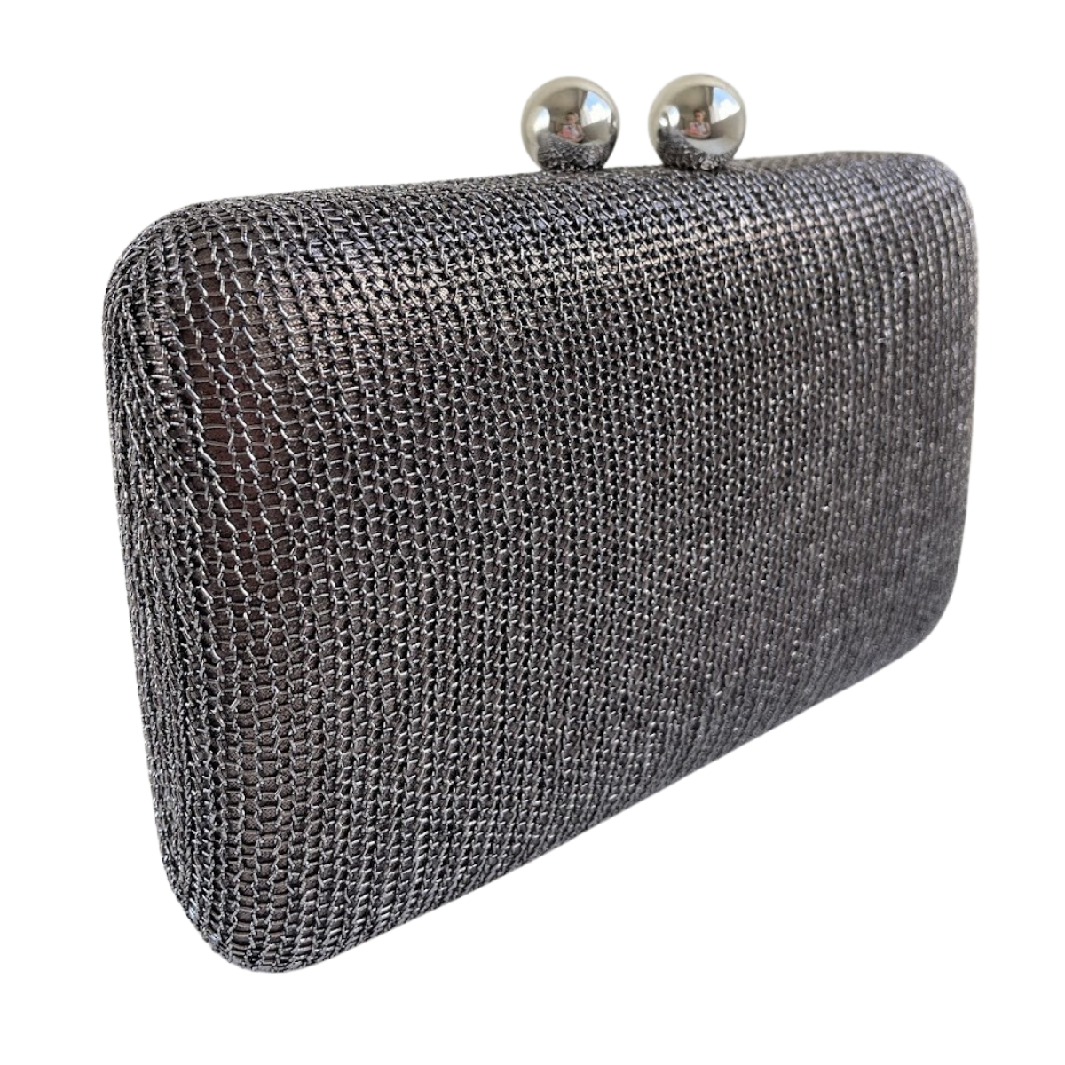 Bolsa de Festa Clutch Malha Prata Grafite
