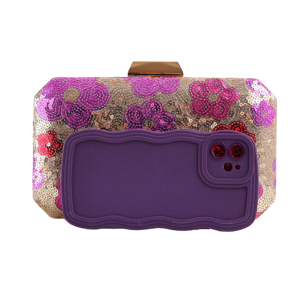Bolsa Clutch Festa Lantejoulas Bordadas Flores Rosa