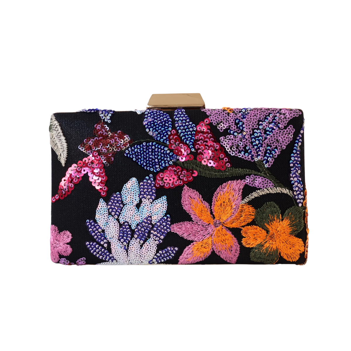 Bolsa Clutch Festa Bordada Flores Preta