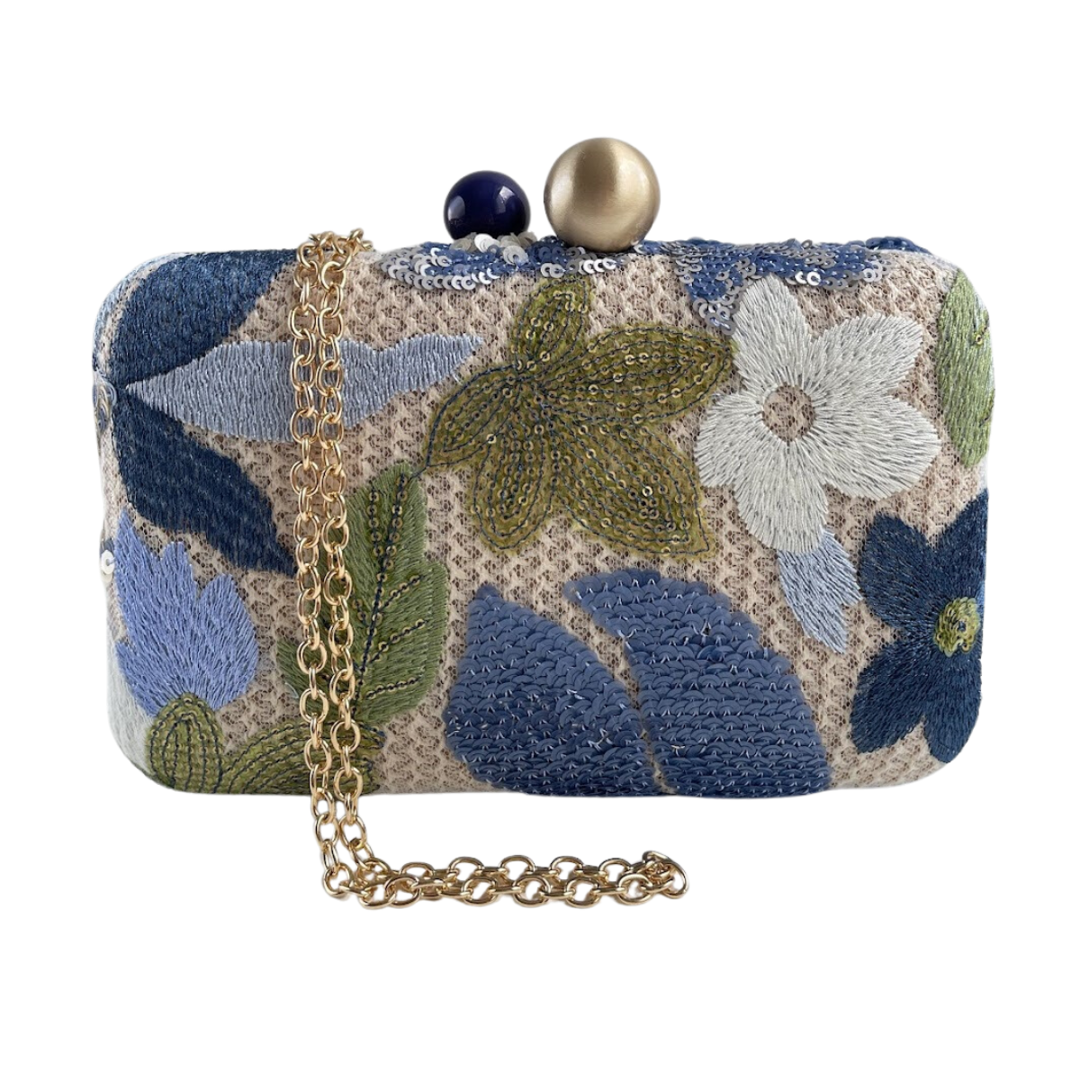 Bolsa Clutch Festa Bordada Flores Azul