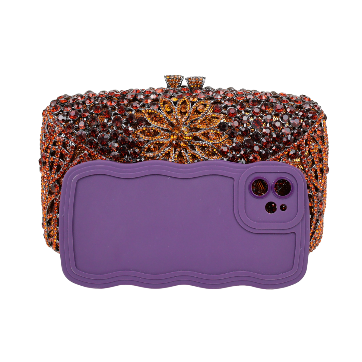 Bolsa Festa Clutch Pedraria Strass Laranja Marrom Âmbar