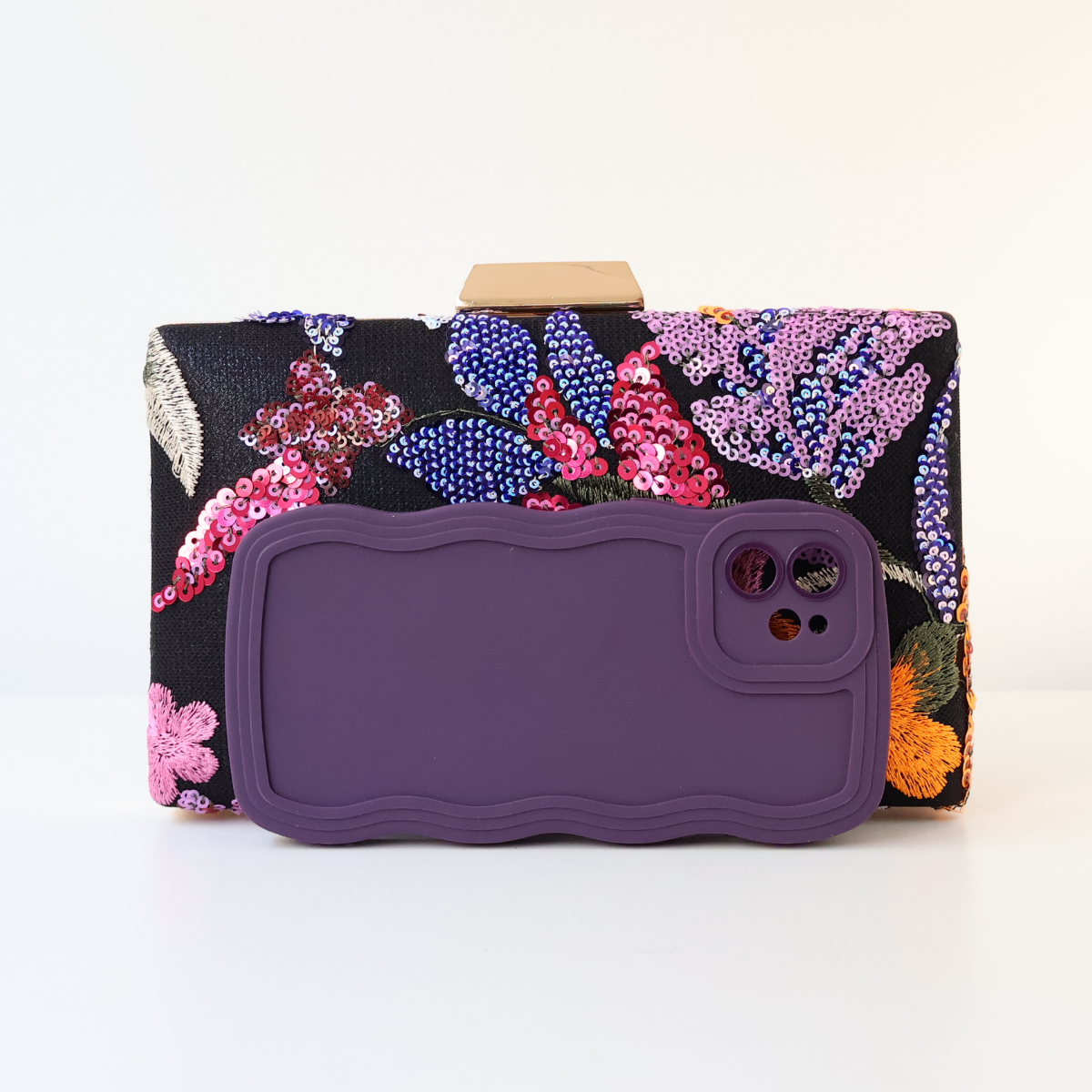 Bolsa Clutch Festa Bordada Flores Preta
